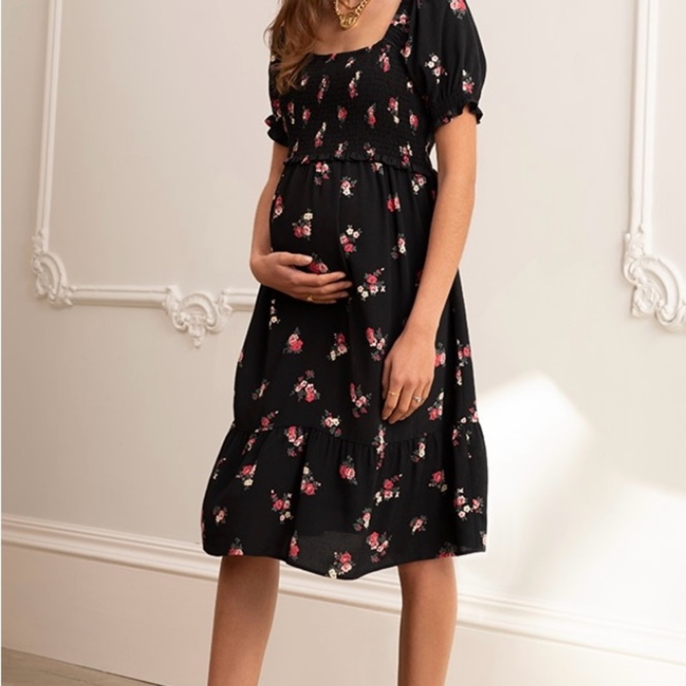Floral Black Maternity Dress